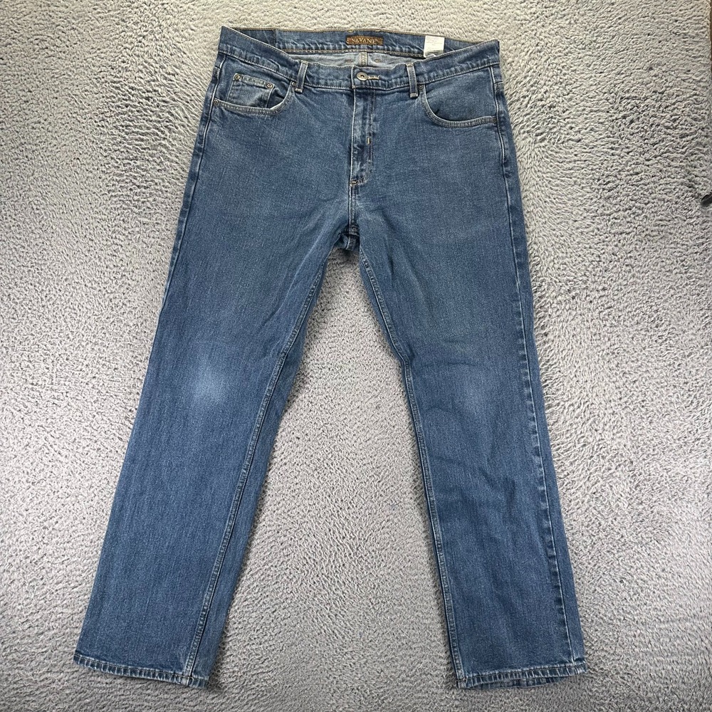 Savane Jeans Men 38x32 Blue Cotton Denim Straight Faded Workwear Utility Stretch